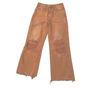 Vervet Brown Crop Flare Distressed Ripped Denim Brown Rust Color Jeans Size 26